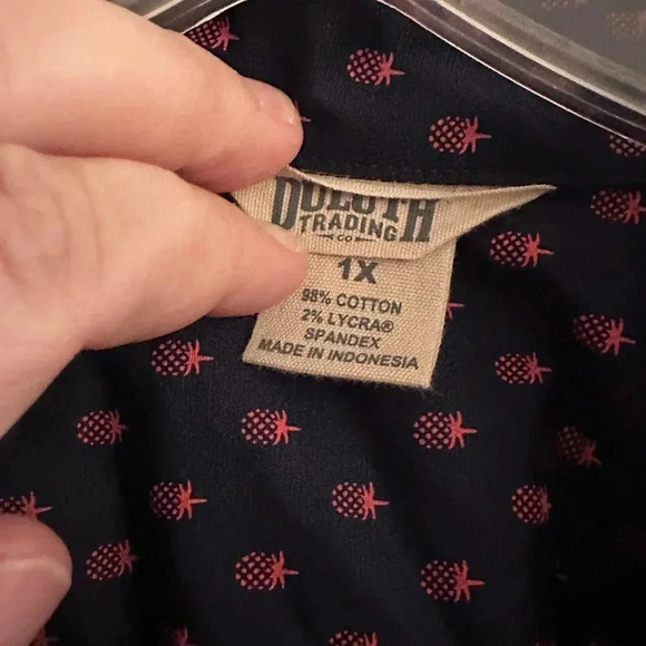 Duluth Trading Navy Pineapple Long-Sleeved Shirt Womens 1X - Picture 4 of 5